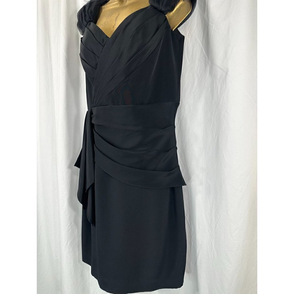 NWT Kay Unger Silk Cocktail Dress 12 Off the Shoulder Black Minimalist 100% Silk